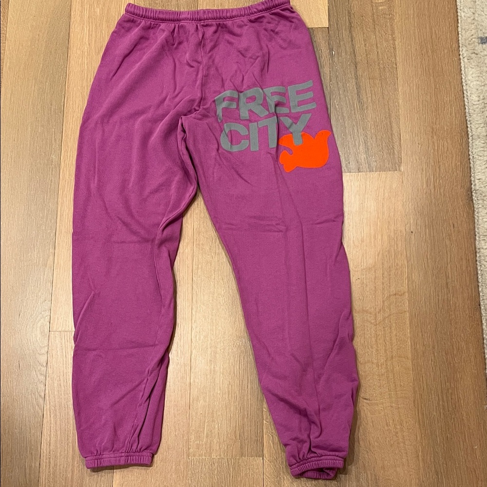 freecity Kids Magenta Joggers with Gray Logo and Orange Accent